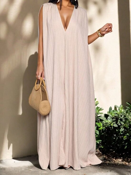 MODA ME COUTURE Dresses & Skirts - Khaki Boho Casual Women's Tropical Deep V Neck Backless Maxi Dress